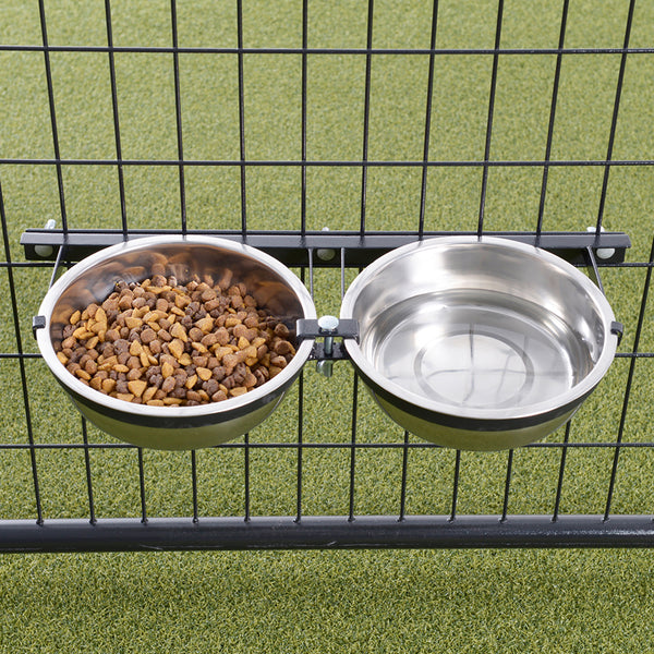 Swinging Double Diner - Dog Drink & Food Bowls for Kennel