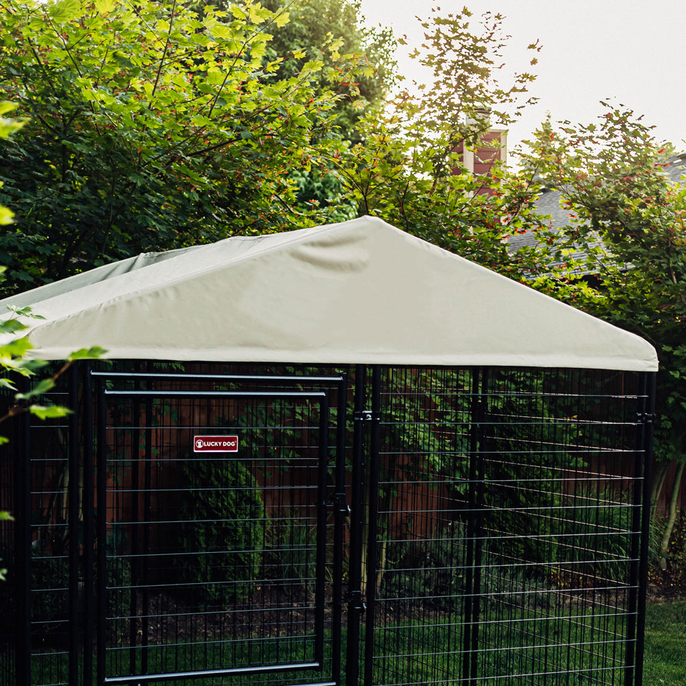 Lifestyle image of a Lucky Dog® Executive Canopy Kennel Cover 8'x8.