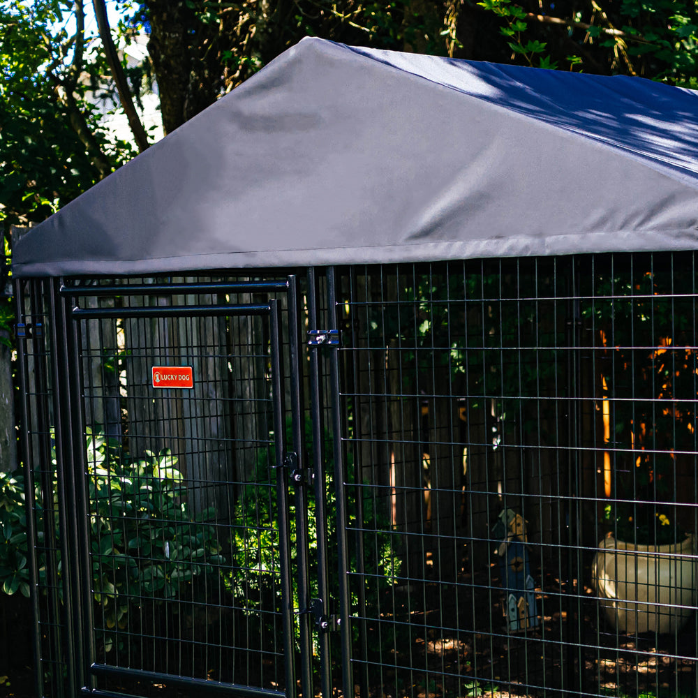 Gunner Kennels Outdoor Steel Frame Kennel Enclosure W/Grey Canopy